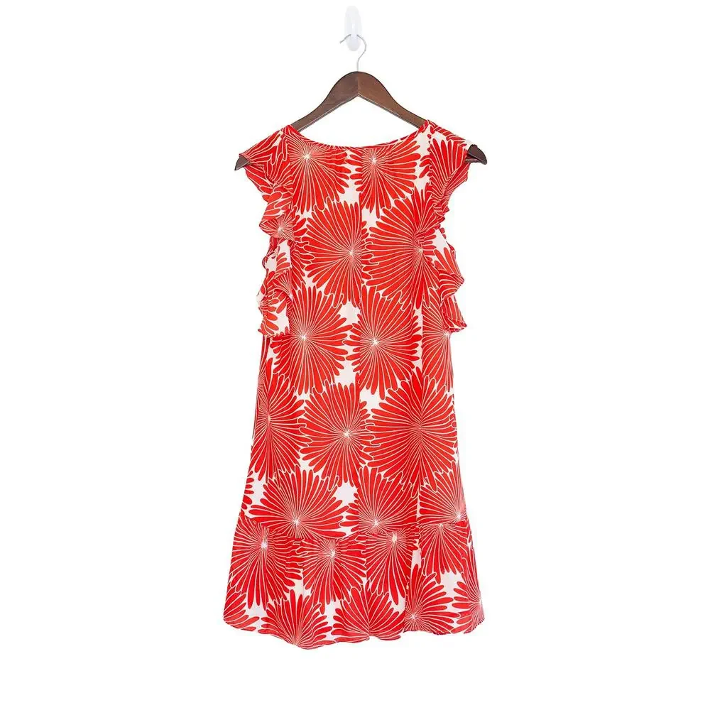 J Crew Floral Mini Dress Women XS Red Orange Flutter Sleeve Summer Wedding Guest